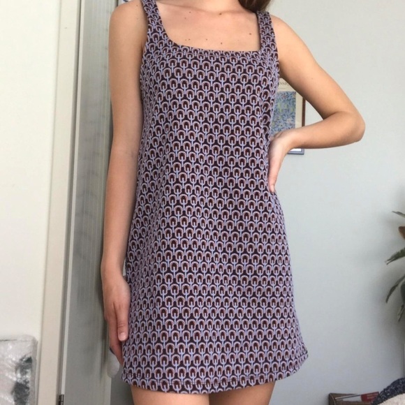 Zara Mini Dress M Retro Design Textured Black Blue Orange Stretch Tank Style - Picture 12 of 12